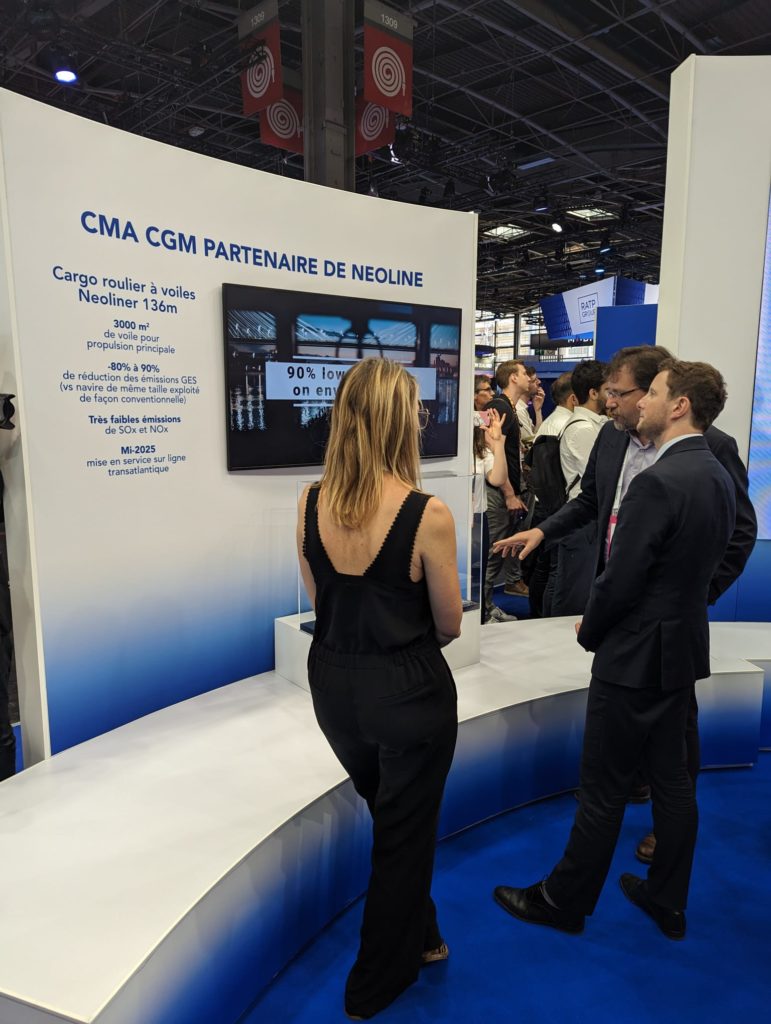 Clément Beaune, French Minister of Transport, visits the CMA CGM stand for a discussion with Jean Zanuttini, NEOLINE at VIVATECH 2023 